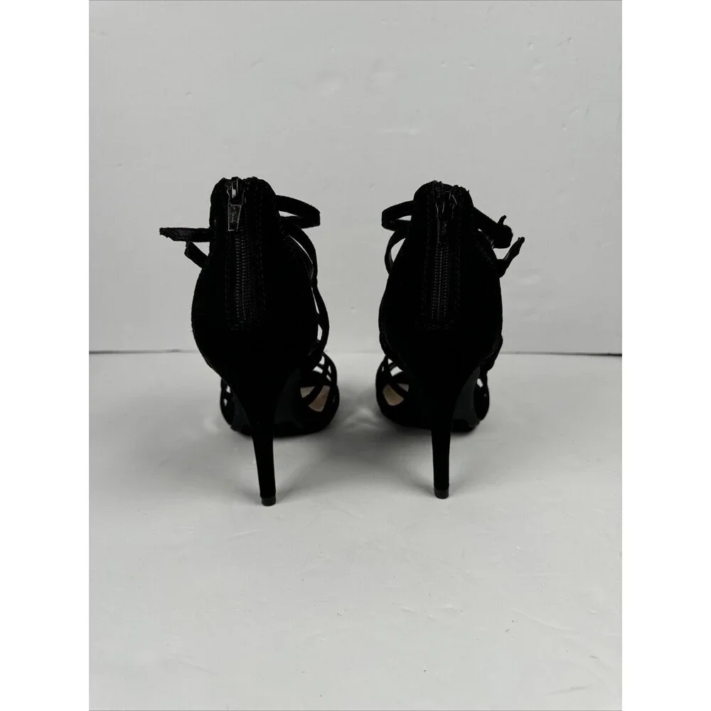 Lauren Conrad Black‎ Stappy open-toed shoes size 6.5 Stiletto Heels Back Zip